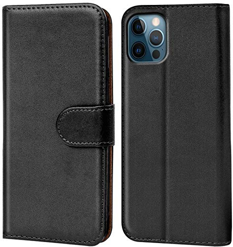 Verco plånbok för iPhone 12 skal, iPhone 12 Pro skal [6.1 tum] mobilskal skyddsfodral väska för Apple iPhone 12/12 Pro Case med korthållare av pu läder, Svart
