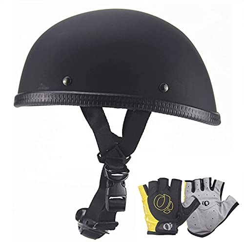 Motorcykel Retro halvhjälm Skull Cap för män Kvinnor Open Face Motorcykelhjälm DOT/ECE godkänd med handskar Moped Jet Bicycle Scooter Hjälm Ultratunna mössa hatt-ljus utan topp,Matte black,M