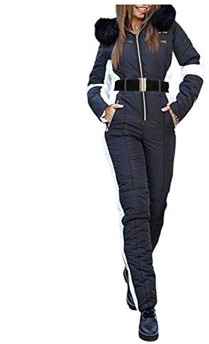 SGSD Traje de esquí de una pieza para mujer, impermeable, duradero, con capucha, clásico, nailon, poliéster, esquí, manga larga, ajuste regular, pantalones para adultos, mujeres, entusiastas del aire