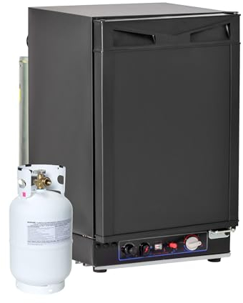 SMETA Gas Fridge 40L, 3 way campervan fridge 12V/240V/Gas,Lpg Camping Fridge for Caravan Motorhome Camper van Cabin Off Grid Living Quiet | Reversible Door | Black