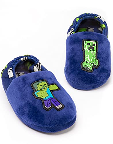 Minecraft Slippers for Boys | Various Styles Kids Blue Navy Black Sequin Creeper Boys House Shoes | Children & Teens Gaming Footwear Merchandise 3 UK