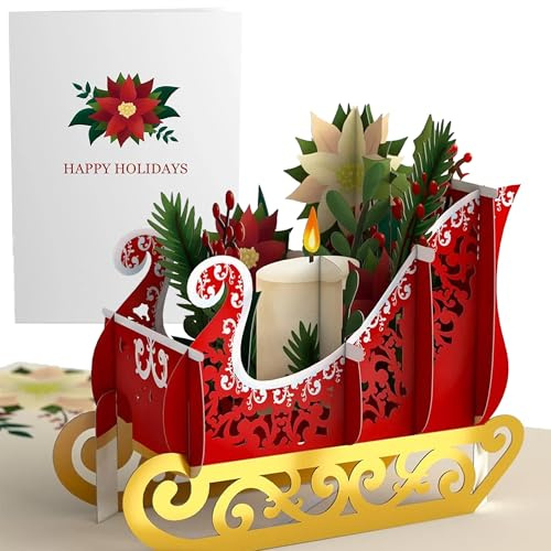 Lovepop® Weihnachten 3D Pop-Up Karte Schlitten Premium Weihnachtskarte Weihnachtsstern | mit Versteckfach für Geldgeschenke & Gutscheine | inkl. Umschlag | Ausziehbare Notiz