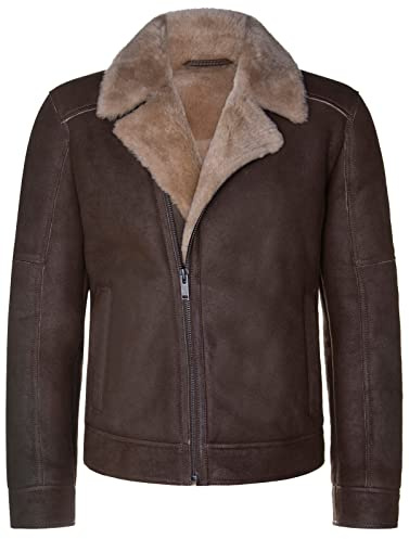 Infinity Leather Herren Bräunen Lammfell Leder Bikerjacke Shearling Aviator Gezippt B3