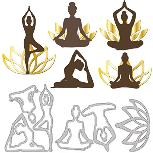 BENECREAT 3 st stenciler med yogatema för skärning, lotusmetall, prägling, schabloner, hantverk, präglingsverktyg för kort, gör-det-själv, scrapbooking, dekorativt album, 0,8 mm tjock
