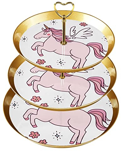 Dessert Table Display Set, Gold Cupcake Stand, Dessert Stands, 3 Tier Serving Tray, Cup Cake Tier Stand, Wedding Cake Stand for Dessert Table, Unicorn Cartoon Animal Pink Flower