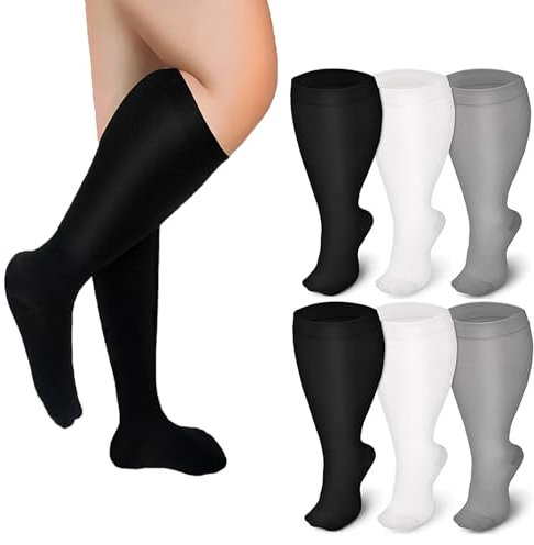 ANAMPION Kompressionsstrümpfe Plus Size 6Paar, Stützstrümpfe Medizinisch für Herren und Frauen, Übergröße Kompressionssocken für Flug Sport Running Radsport Fitness(2XL, MIX)