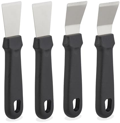 Relaxdays Reinigungsschaber 4er Set, Oberflächen reinigen, HBT: 17,5x4x1,5 cm, Edelstahl Backofenschaber, schwarz/Silber | HBT: 17,5x4x1,5 cm, Edelstahl Backofenschaber