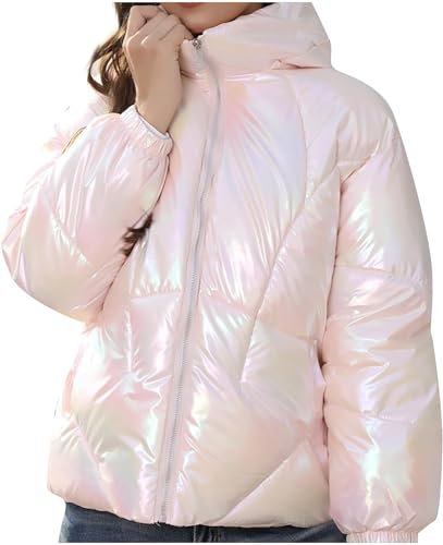 Piumino Imbottito Leggero con Cappuccio colorato Invernale da Donna Piumino Corto Ultraleggero Caldo Piumino alla Moda in Cotone Lucido (Rosa,S)