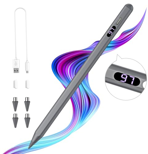TiMOVO Penna Stilo Ricarica Rapida per Schermi Tattili, Penna Stilo Universale con Display di Potenza Compatibile con iPad/iPhone/Android/iOS/Samsung/Lenovo/Xiaomi, Schermi Capacitivi, Grigio