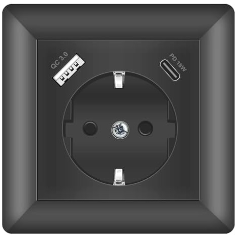 Sasudose USB Steckdose Unterputz Grau 18W Schnellladung System 55 Schuko Wandsteckdose mit USB C Ladegerät Anschluss Schutzkontakt-Steckdose (4000W/16A) Einbausteckdose für Smartphone MP3