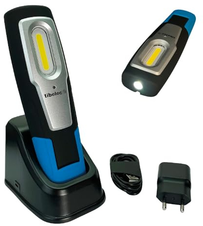 Baladeuse LED rechargeable sur socle 6W, 600 lumens, IP54, IK07, crochet, mode torche, aimanté, garantie 3 ans - Tibelec