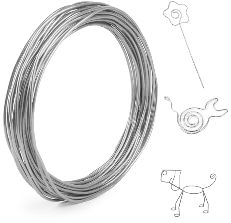 UKOFEW 3 mm x 10 m Alambre de Aluminio Plateado, para Joyería, Escultura, Manualidades y Decoración