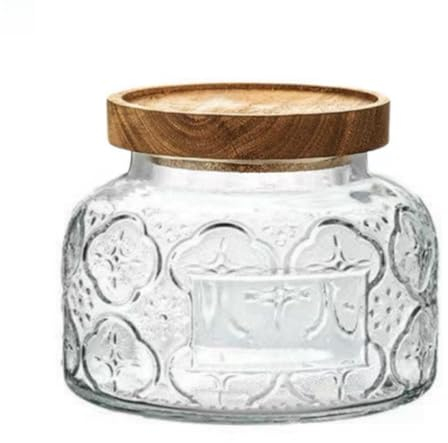 ANSQU Vintage-Glasbehälter mit Massivholzdeckel, 90 ml, Begonien-Muster, Aufbewahrungsdose für Lebensmittel, Küche, dekorativer Aufbewahrungsschrank, Haferflocken, Marmelade, Kaffee, Süßigkeiten,