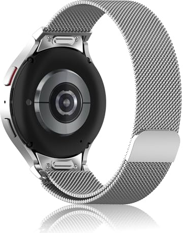 RoYiio Klockarmband för Samsung Galaxy Watch – armband för 7, 6, 5, 4 (40 mm/44 mm) Galaxy Watch FE, 6 Classic, 5 Pro (45 mm), 4 Classic – rostfritt stål metallarmband – silver