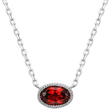 KnBoB 14 Karat (585) Weißgold Halskette für Damen, Granat Schlicht Echtschmuck Edelstein Anhänger Halskette Schmuck 45 CM