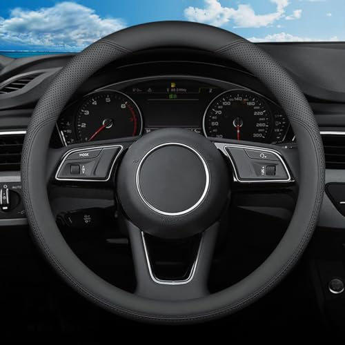 SZYUCHEN Leather Steering Wheel Cover for Mazda CX5/CX-5 CX50/CX-50 CX3/CX-3 CX30/CX-30 CX9/CX-9 Mazda 3 5 6 MX-5 Miata CX-7 RX-8 GS GT Sport Car Accessories, 2026 Black 14.5-15 inch