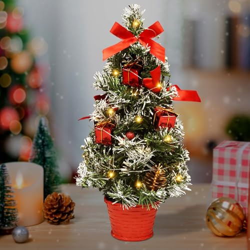 Mini Weihnachtsbaum, Kleiner Weihnachtsbaum mit Beleuchtung, Weihnachtsbaum Klein Geschmückt, Weihnachtsbaum Klein LED, Künstlicher Tisch Weihnachtsbaum für Weihnachten Dekoration Advent