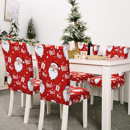 mizikuu 4 Stück Weihnachten Stuhlhussen,Weihnachtsdeko für Stühle Stretch Stuhlbezug Weihnachtsmann Stuhlabdeckung Chair Cover für Festival Party Esszimmer