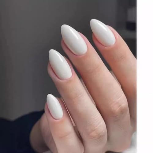 Ztcily Faux ongles Long Blanc, Faux ongles Amande Blanc avec Colle Pour Femme Fille, Accessoire ou Idée Cadeau Noël Nouvel An Saint Valentin Mariage