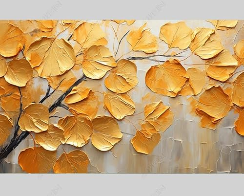 MZOwallpaper Papier Peint Intissé Relief À La Feuille D’Or Poster Tableaux Muraux Tapisserie Photo Trompe L'Oeil Salon Chambre Art Mural 200Cm(L) X140Cm(H)