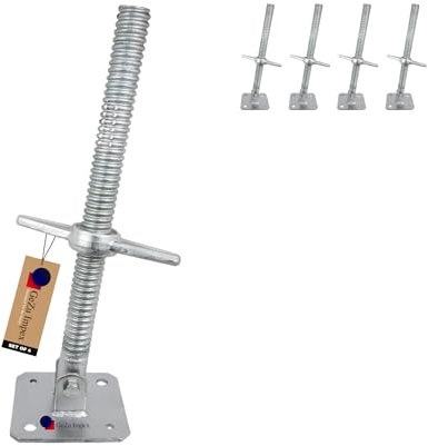 GeZu Impex Scaffold Swivel Base Jack 38 x 500 mm Electroplated Set of 4 Height Adjustable Base Leveling Screw Jack