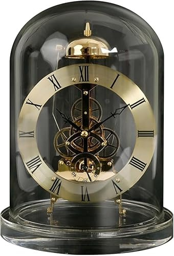 CVQJL Desk Clock with LED Night Light, Quartz Mechanical Retro Transparent Clock, Vintage Quartz Clock with Glass Dome, Vintage Table Clock LED Lamp for Bedroom Living Room, Home Decor Golden Ty2