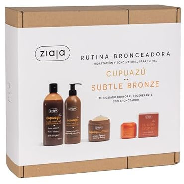 Ziaja Cupuazú Subtle Bronze Set de Bronceado Natural: Gel de Ducha 500ml, Loción Corporal Autobronceadora, Exfoliante de Azúcar, Crema Facial Autobronceadora