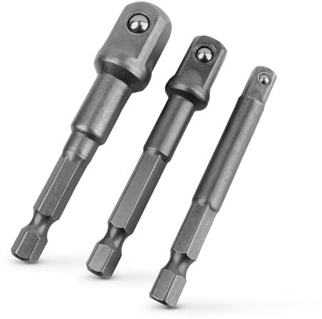 3pc Impact Socket Adapter Set – 1/4, 3/8, 1/2 Hex Shank Drill Bit Extensions for Power Tools, Electric Drill & Driver – Extended Length, Heavy-Duty (Y68-3)