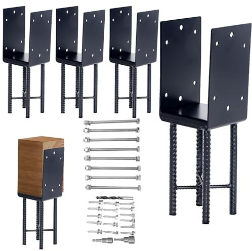 6 * 6 Heavy-Duty, U-Shaped, Moisture-Proof Concrete Wooden Post Brackets, Used for The Concrete anchoring Brackets of Wooden Posts in Deck railings, Garden Fences, pergolas, terraces, etc. (4, 6x6)