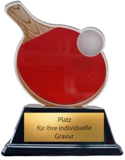 EBERiX POKALE – Tischtennis Award 10 cm – leichte & stabile Trophäe mit Schläger & Ball – personalisierbarer Pokal inklusive Wunschgravur auf schwarzem Sockel