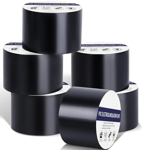 Elektro-Isolierband schwarz 6 Rollen, 50mm x 20m Elektro-Isolierband Selbstklebendes, Vinyl Tape PVC Klebeband Wasserdichtfür für Isolieren, Reparieren,Bündeln von Kabeln, Schwer Entflammbar