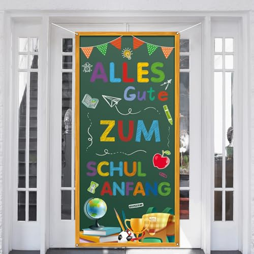 Einschulung Deko Banner, Alles Gute Zum Schulanfang Banner, Tafel Design Schuleinführung Deko Schulkind Girlande, für Schuleinführung Einschulungsfeier Schulanfang Dekoration Jungs Mädchen, 185 * 90cm