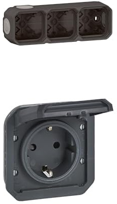 LEGRAND, Plexo New Feuchtraum Aufputzdose 3-fach, horiz./vert. installierbar, Anthrazit, 069603L+3x Plexo New Einsatz, Schraubklemmen, Feuchtraum-Steckdose, IP44 - IK08, Anthrazit, 069839L