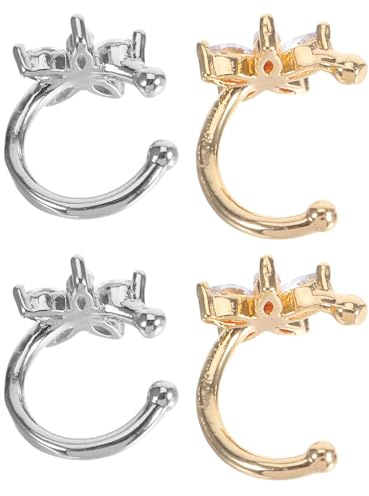 PLAFOPE 2 Par Blommiga Öronklämmor i Koppar med Zirkon Non Piercing Öroncuff med Glittrande Rhinestone Klämma på Hörselgången Skonsam för Känslig Stilfull Accessoar för Kvinnor och Flickor