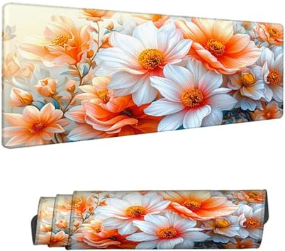 Alfombrilla de Ratón para Juegos, Naranja Alfombrilla Ratón XXL 1500 x 800 MM,Flor Escritorio Desk Mat, Mouse Pad con Superficie Suave y Base de Goma Antideslizante, para Oficina Gaming en Casa H-6422