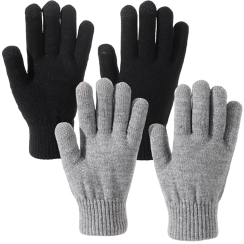 ZaoGoin 2 Paar Strickhandschuhe Touchscreen, Handschuhe Fäustlinge, rutschfest und VerdicktWarme Handschuhe, Ideal für Damen Herren Radfahren Outdoor, Schwarz und Grau