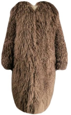 Annsirgra Women's Genuine Mongolian Sheep Fur Coat Long Winter Shaggy Outwear Fluffy Fur Jacket