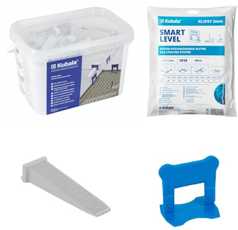DEWEPRO Set – 500x Kubala Smart Level Clips 2 mm + 100x Kubala Smart Level Fliesenkeile – Nivelliersystem für 3-16 mm Fliesen – Präzise Fugen- & Fliesenausrichtung für gleichmäßige Ergebnisse