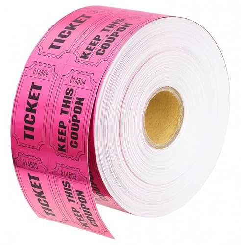 Wonninek Rosa Double Raffle biljetter 1000 stycken dubbelrulle numrerade tombola biljetter rulle, matmärken rulle för mässor entrékort garderob lottning evenemang värdemärken