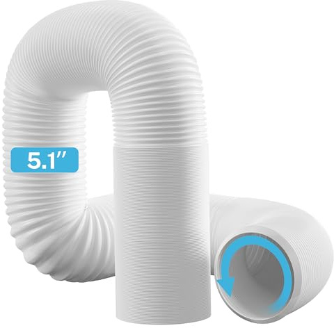 Hon&Guan 5.1 inch Portable Air Conditioner Hose, AC Exhaust Pipe Length up to 80/ 2m, Exhaust Hose Anti-Clockwise Thread Heat Resistant for LG, Delonghi（130mm X 2m）