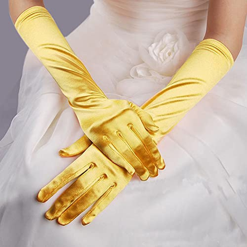 Generisch Opera Frauen Abschlussball-Partyhandschuh Handschuhe Brautkleid lange Satin Abendhandschuh (Yellow, One Size)