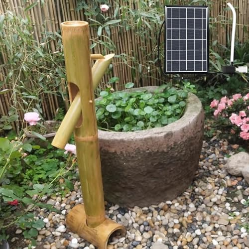 Kit De Fontaine Solaire en Bambou, Fontaine À Bascule Traditionnelle Japonaise avec Pompe, Traitement par Carbonisation, Fontaine Zen D'extérieur pour Jardin, Patio Ou Cour(70cm)