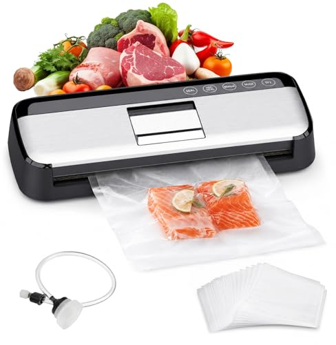 Vakuumiergerät für Lebensmittel, Vollautomatischer Vakuumierer mit 15 Beutel, Folienschweißgerät für Trockene & Feuchte Lebensmittel, Vacuum Sealer Einschweißgerät mit Doppelpumpe, 31cm Schweißnaht