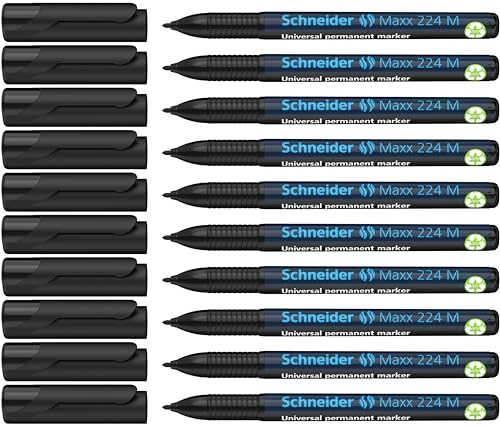 Schneider Maxx 224 M universalmärkpenna (permanent, Cap-Off-Ink, påfyllningsbar, 1,0 mm) förpackning med 10 svart
