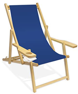 Promo Trade Holz-Liegestuhl mit Armlehne und Getränkehalter, Klappbar, Wechselbezug (Königsblau)