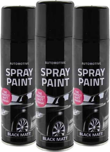 All Purpose Automotive Spray Paint 250ml Can Black Matt Finish Aerosol Metal Interior Exterior Fast Dry Excellent Coverage Adhesion- Black Matt - 3 Pack