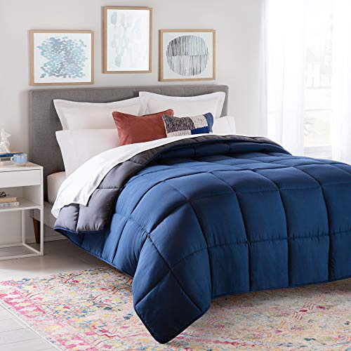 Linenspa Reversible Down Alternative Comforter and Duvet Insert, for Twin XL Size Bed – All-Season Comforter with Box Stitch and 8 Duvet Loops – Bedding for Kids, Teens, and Adults – Navy / Graphite