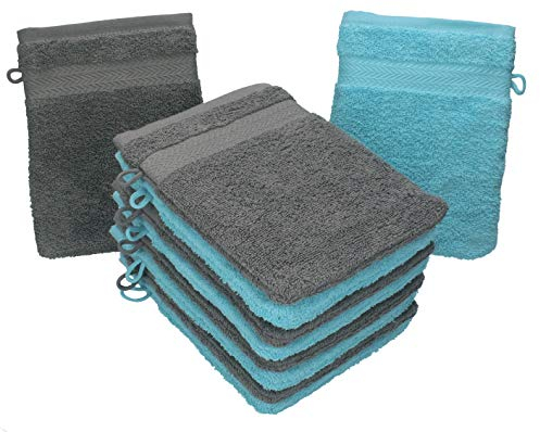 Betz Waschhandschuhe Premium 10 Stück 16x21 cm – 100% Baumwolle 470g/m² – Weiche Frottee Waschlappen – Pflegeleicht & saugstark – Farbe anthrazit und türkis