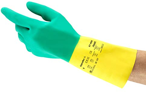 Ansell AlphaTec 87-900 Chemikalienschutz-Handschuhe, Mehrzweck-Arbeitshandschuhe, Chemisch Beständig, Design mit Hervorragender Griff, Baumwoll Velours Innenausstattung, Größe L (12 Paar)