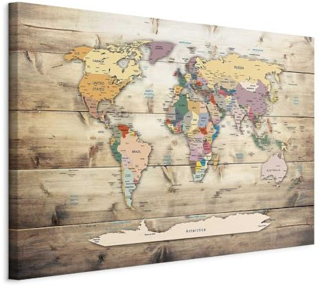 murando - Pinnwand Weltkarte Pinnwand 90x60, 90x60 cm, Geschenkidee, Büro | Kombiniert Pinnwand und Wandbild, praktisch und dekorativ, ideal fürs Büro oder Wohnzimmer, inspirierend, langlebig, stilvoll